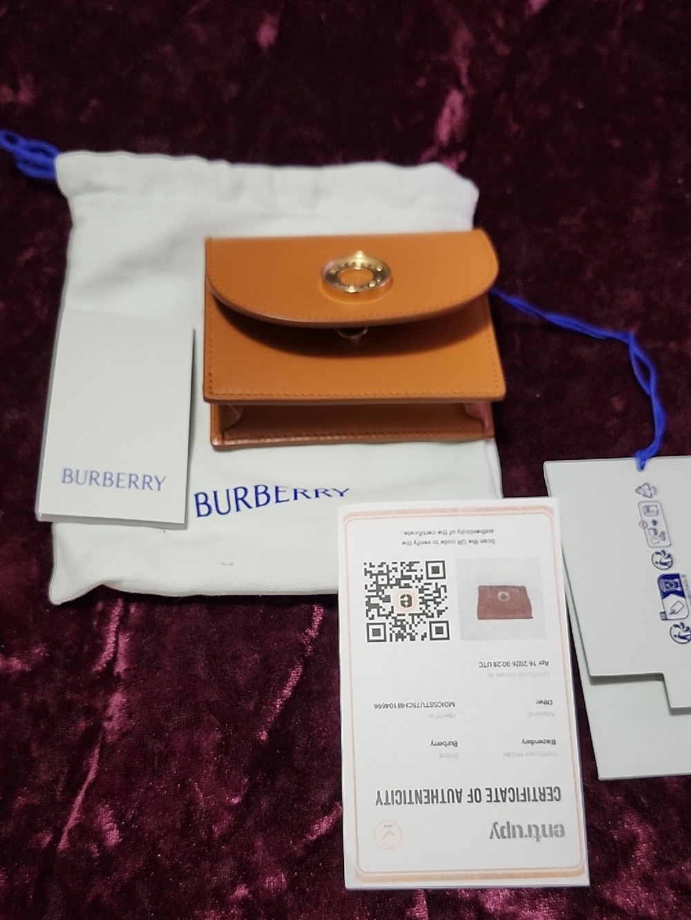 Burberry Chestnut Brown Leather Card Holder with Gold Turnlock
